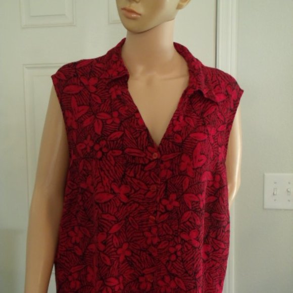 Notations 3X Rayon Red & Black Sleeveless Blouse - Picture 2 of 7